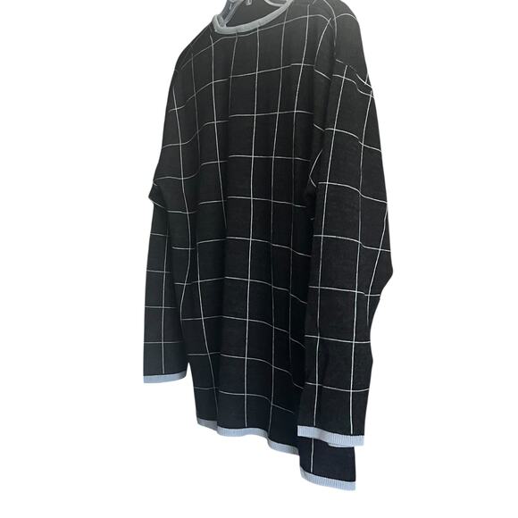 KAREN LESSLY LONG SLV V-NECK PULL-OVER SWEATSHIRT, WOMENS-L-GREY BLUE SQUARE GEO - Picture 7 of 12